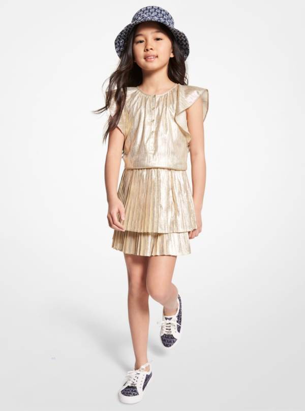 Detske Saty Michael Kors Girls Lamé Pleated Zlate - Oblecenie Michael Kors Sleva | YCUET-8490